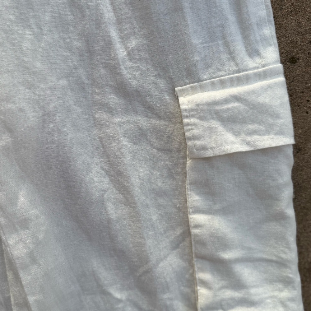 HG - Off White Cargo Linen Pants Size M Wide Leg - Picture 4 of 11